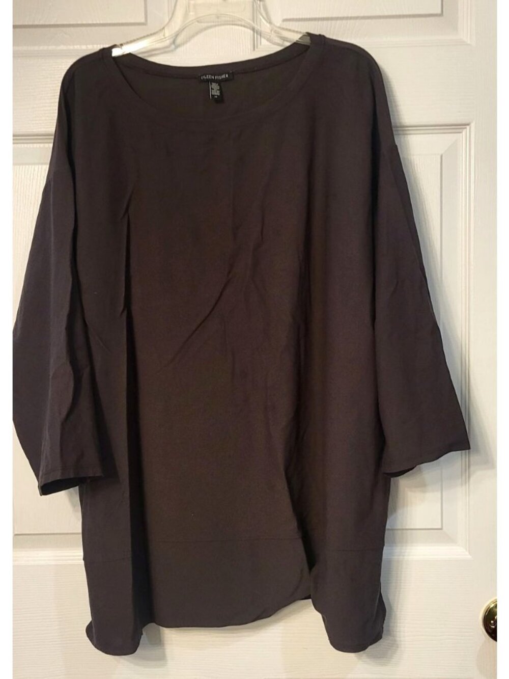 Eileen Fisher Brown Boat Neck Viscose Blend Split Hem Tunic Top SZ 3X Lagenlook